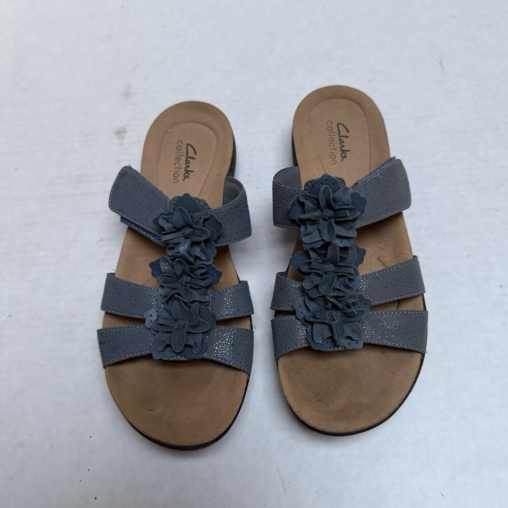 Clarks Merliah Raelyn Sandals Womens 9 Blue Floral Summer Vacation Slip On
